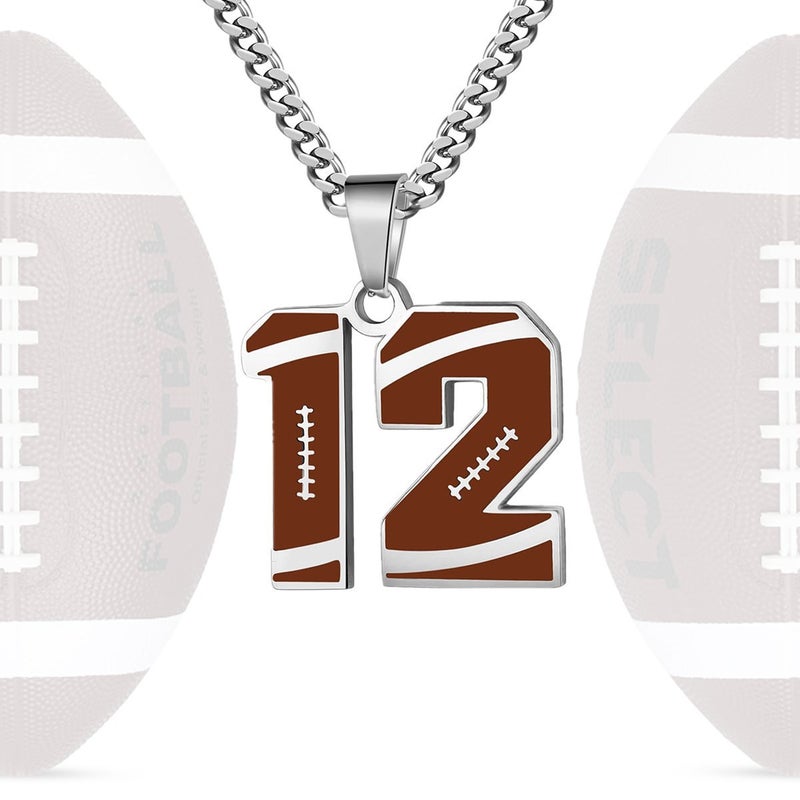 Men'S Athletes Football Number Necklace Silver Stainless Steel Men'S Inspirational Football Jewelry Gift - Image 2